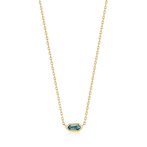 Ania Haie Shiny Gold  Teal Sparkle Emblem Chain Necklace