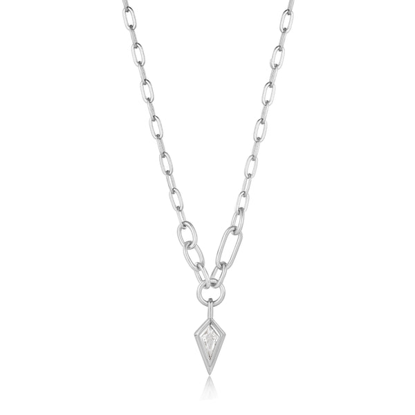 Ania Haie Rhodium Sparkle Drop Pendant Chunky Chain Necklace