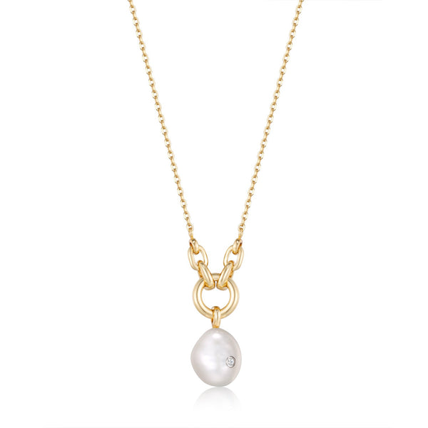 Ania Haie Shiny Gold Pearl Sparkle Pendant Necklace