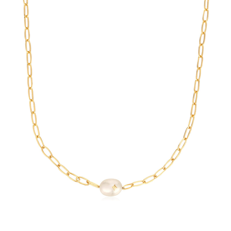 Ania Haie Shiny Gold Gold Pearl Sparkle Chunky Chain Necklace　