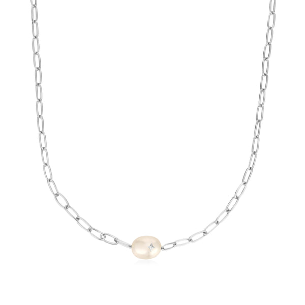 Ania Haie Rhodium Silver Pearl Sparkle Chunky Chain Necklace　