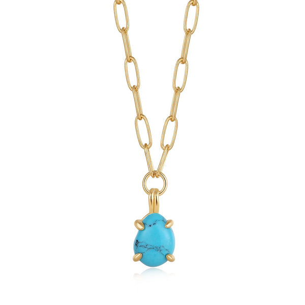 Ania Haie Shiny Gold Turquoise Chunky Chain Drop Pendant Necklace