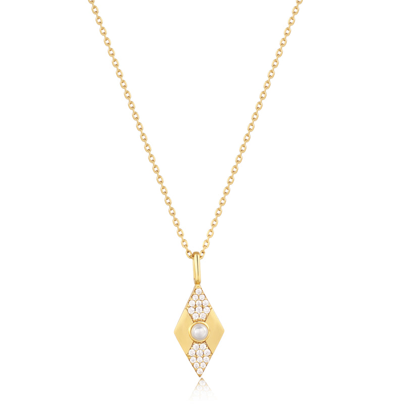 Ania Haie Shiny Gold Gold Pearl Geometric Pendant Necklace