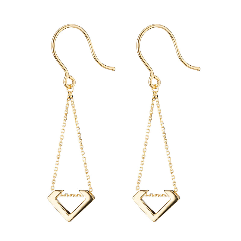 9ct Yellow Gold Triangle Chain Drop Earrings