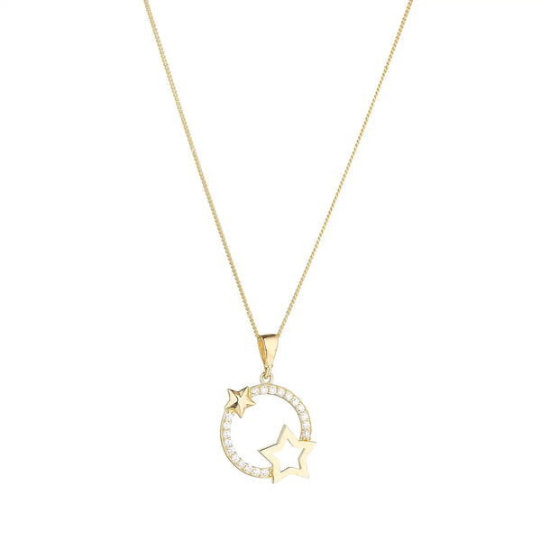 9ct Yellow Gold Cubic Zirconia Stars in Circle Pendant