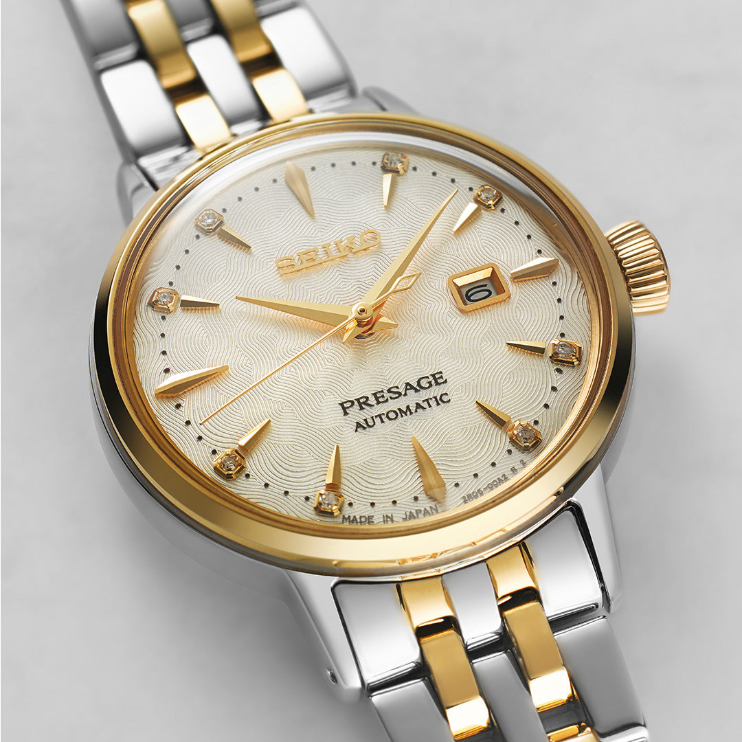 Seiko Presage Cocktail Time Diamond Twist Gold Watch