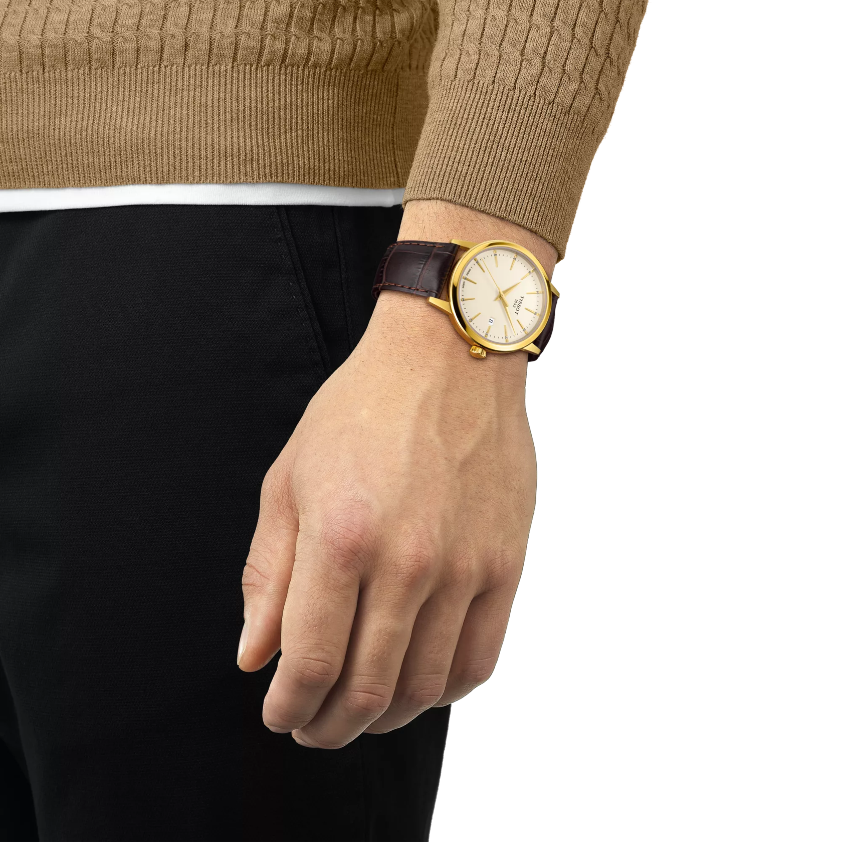 Tissot Classic Dream 42mm Yellow Gold PVD Ivory Quartz Mens Watch