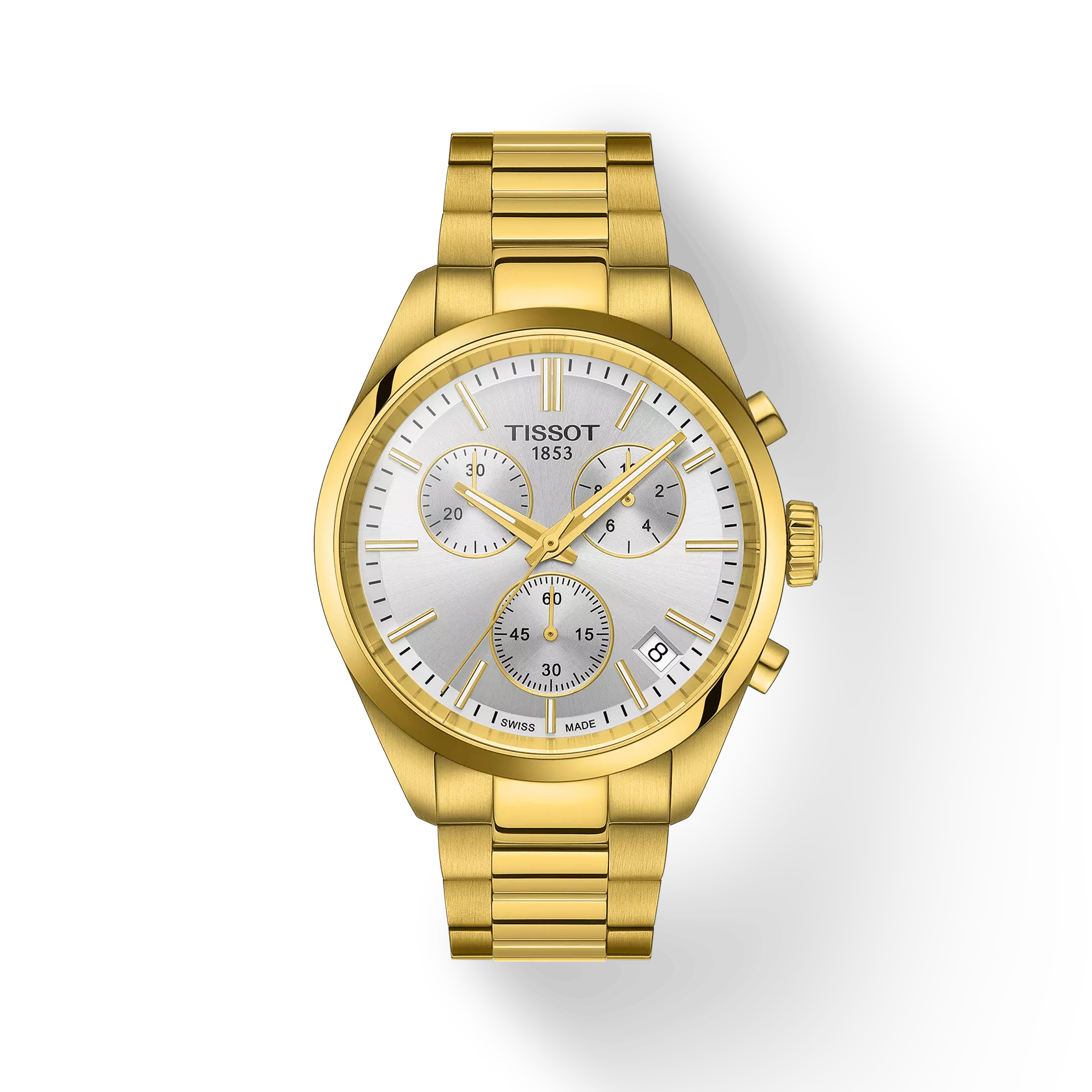 Tissot PR 100 40mm Yellow Gold PVD Silver Quartz Chronograph Mens Watch