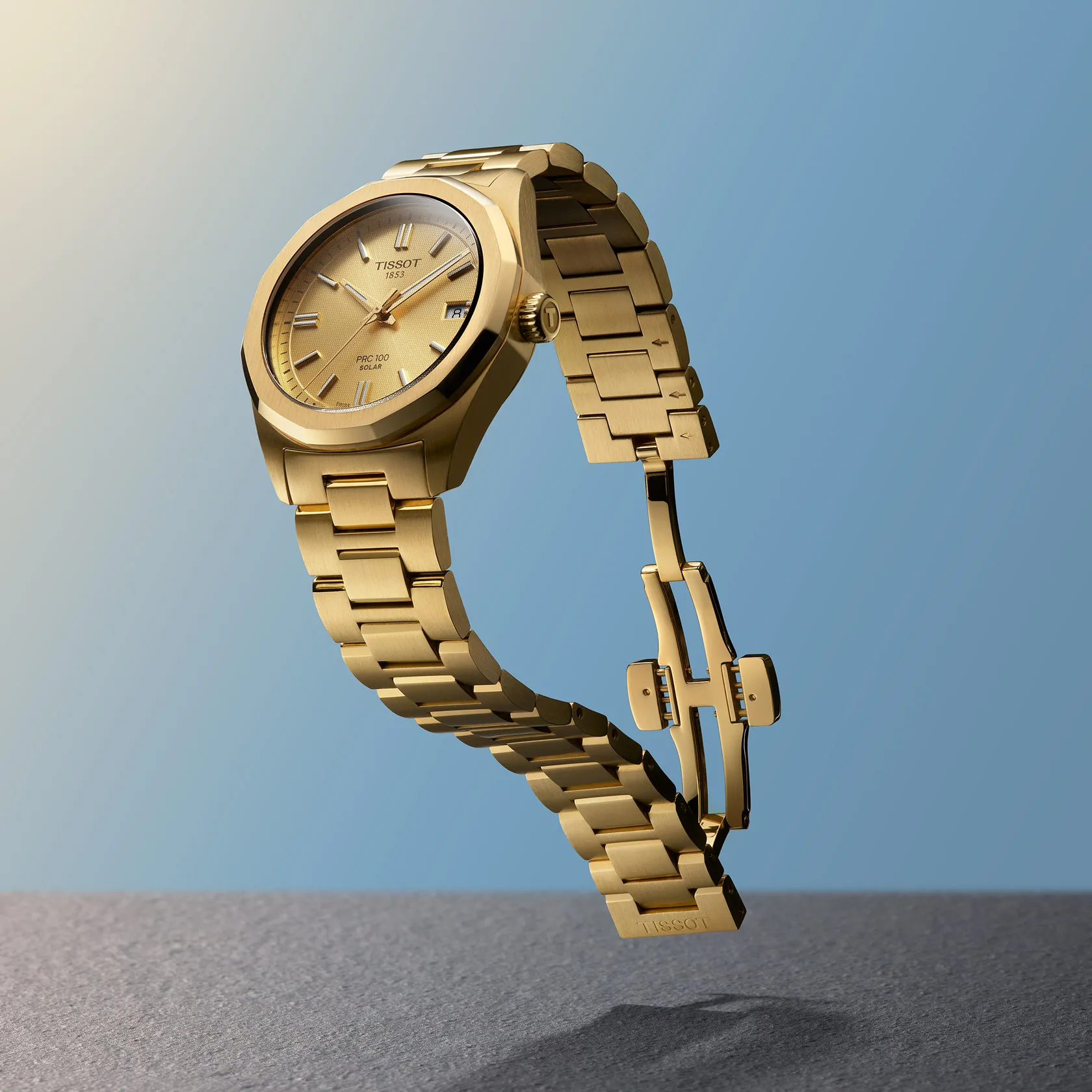 Tissot PRC 100 Solar Gold Champagne Dial Watch