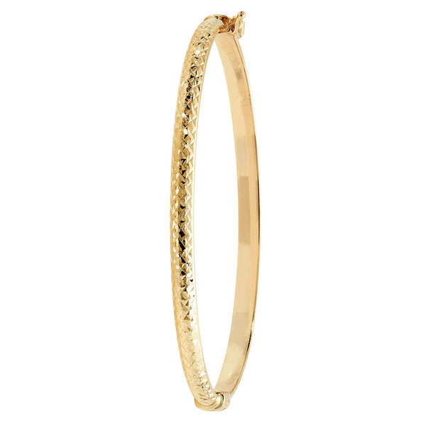 9ct Yellow Gold Diamond Cut Hinged Bangle