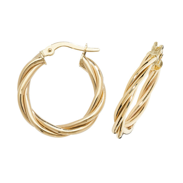 9ct Yellow Gold Twist Hoop Earrings - 15mm