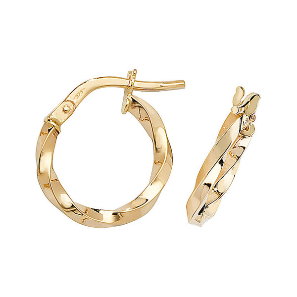 9ct Yellow Gold Twist Hoop Earrings - 10mm
