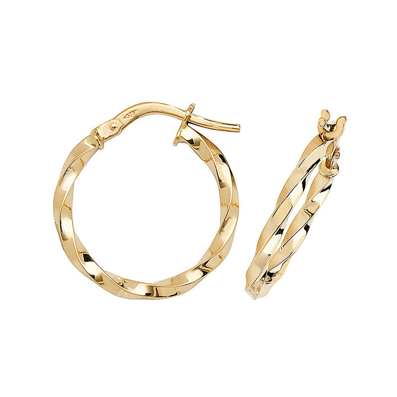 9ct Yellow Gold Twist Hoop Earrings - 15mm