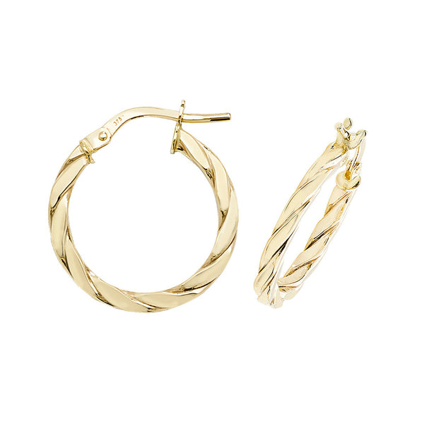 9ct Yellow Gold Twist Hoop Earrings - 15mm