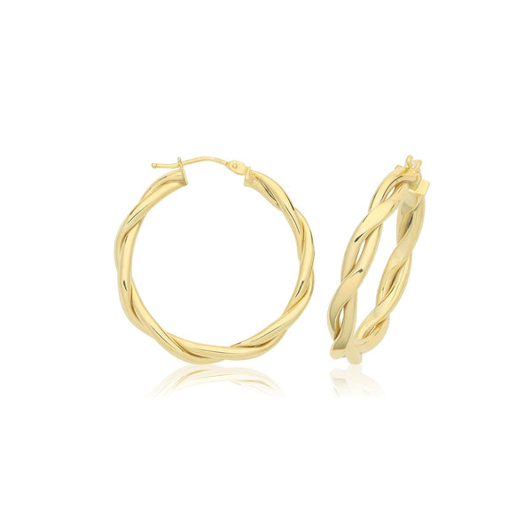 9ct Yellow Gold Twist Hoop Earrings - 25mm