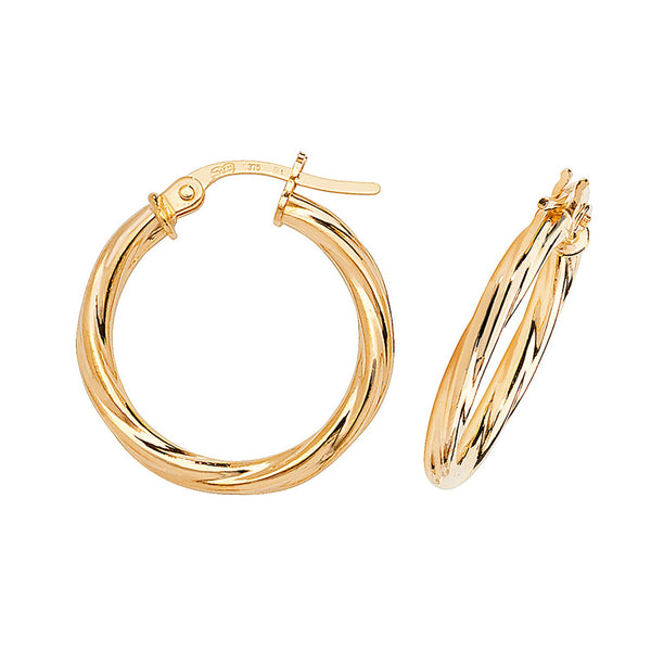 9ct Yellow Gold Hoop Earrings - 15mm