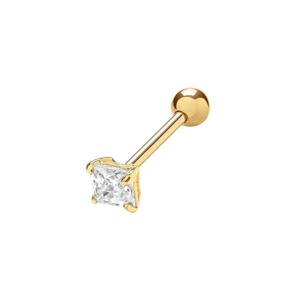 9ct Yellow Gold Single Square Cubic Zirconia Cartilage Stud Earring - 3mm