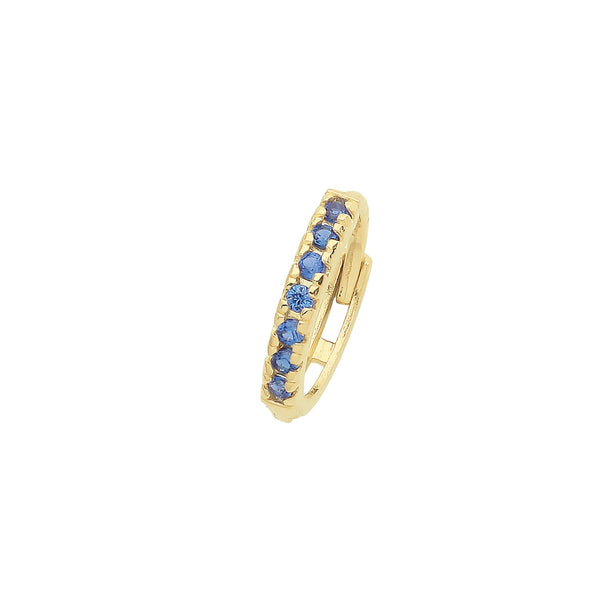 9ct Yellow Gold Sapphire Blue Cubic Zirconia Single Cartilage Huggies Earring - 9mm