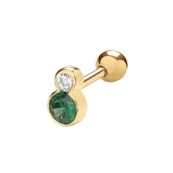 9ct Yellow Gold Single Green And White Cubic Zirconia Cartilage Stud Earring