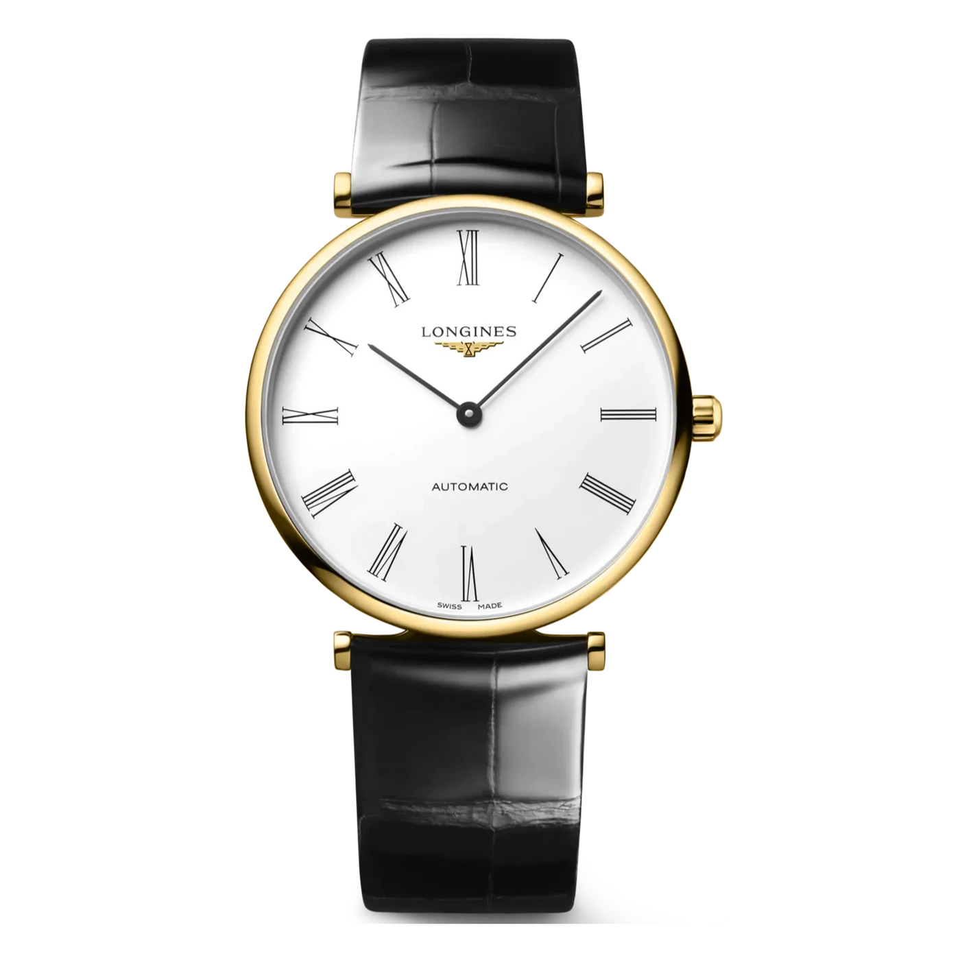 Longines Gents La Grande Classique Automatic Watch 38mm Yellow Gold PVD White Dial Black Alligator Strap
