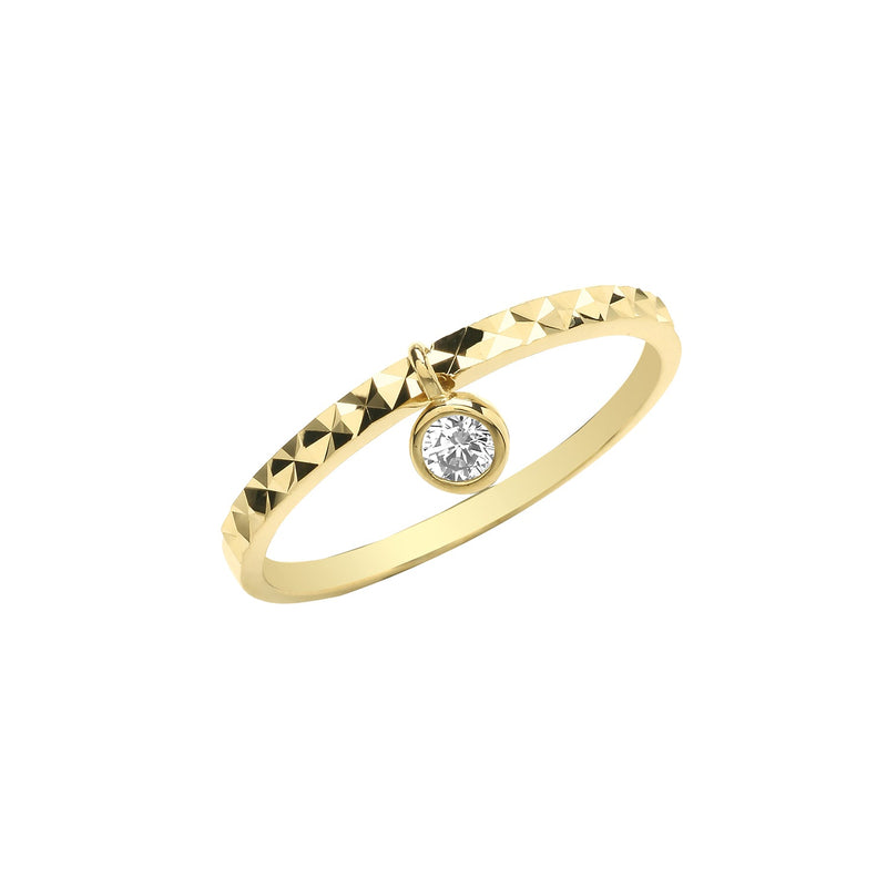 9ct Yellow Gold Cubic Zirconia Dangle Ring - Size P