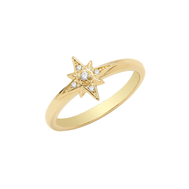 9ct Yellow Gold Starburst Ring - Size M