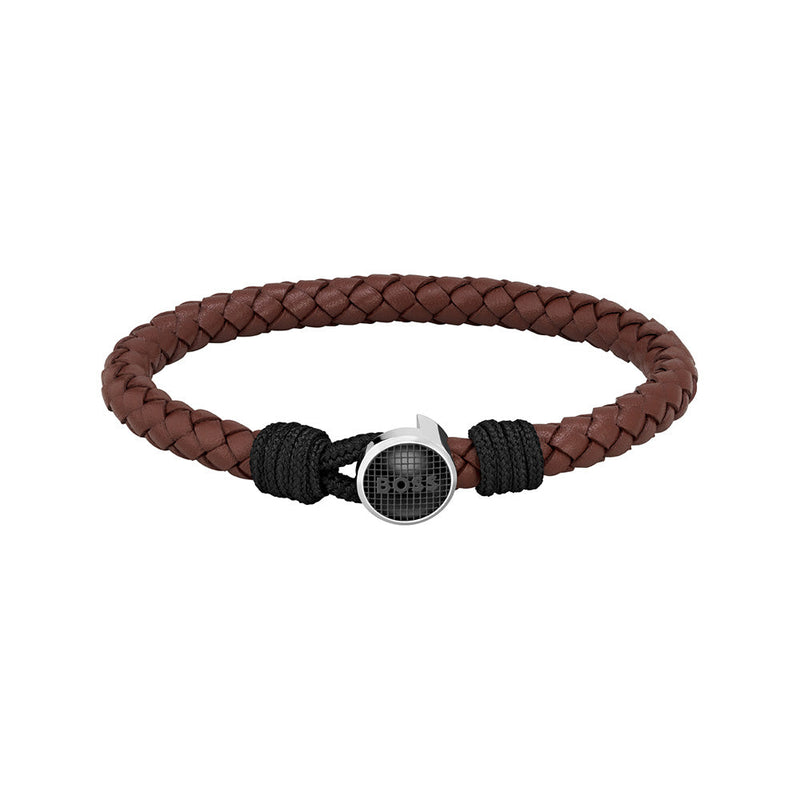 BOSS men's Thad Blassic braided black leather bracelet