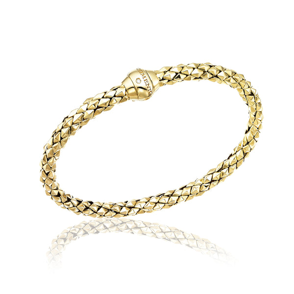 18ct Yellow Gold Stretch Classic Flexible Snakeskin Bracelet With Diamond On Clasp