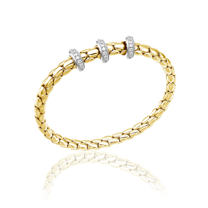 18ct Yellow Gold Stretch Spring Bracelet With 3 White Gold Diamond Sections