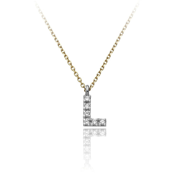 18ct Yellow Gold Round Brilliant Diamond Initial 'L' Necklace