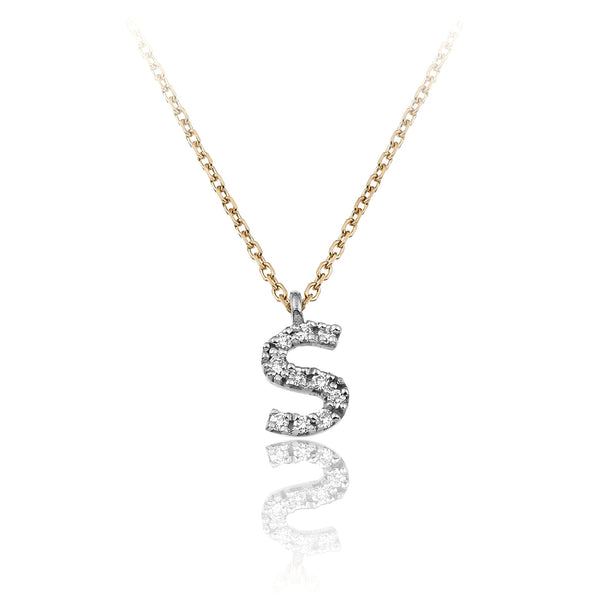 18ct Yellow Gold Round Brilliant Diamond Initial 'S' Necklace