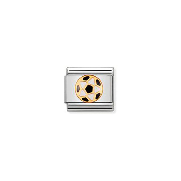 Composable Classic Italian Football In Stainless Steel With Enamel and Bonded Yellow Gold - Black-White Ball