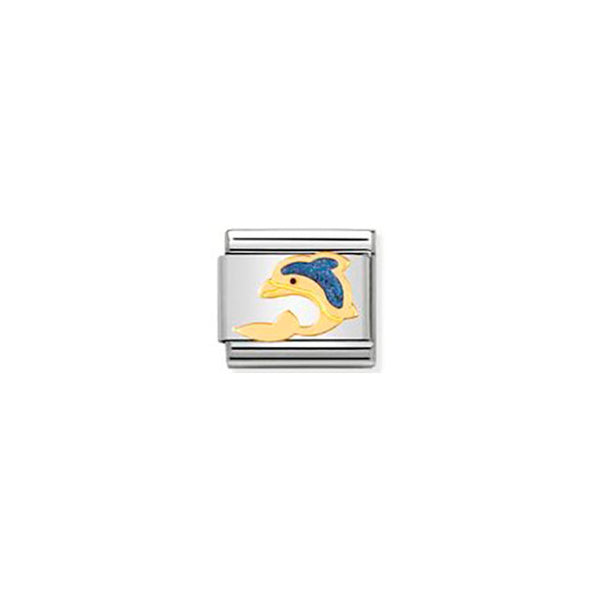 Composable Classic Water Animals in Stainless Steel With Enamel and Bonded Yellow Gold - Dolphin