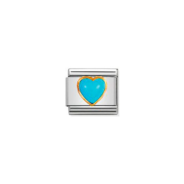 Composable Classic Stones Hearts in Stainless Steel With Bonded Yellow Gold - Turquoise