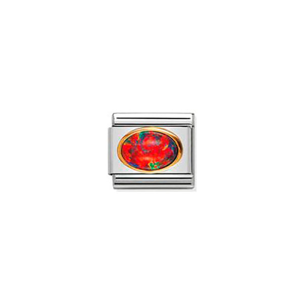 Composable Classic Oval Hard Stones in Stainless Steel and Bonded Yellow Gold - Red Opal