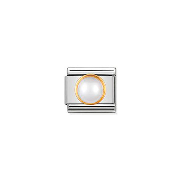 Composable Classic Round Stones in Stainless Steel With Bonded Yellow Gold - White Pearl