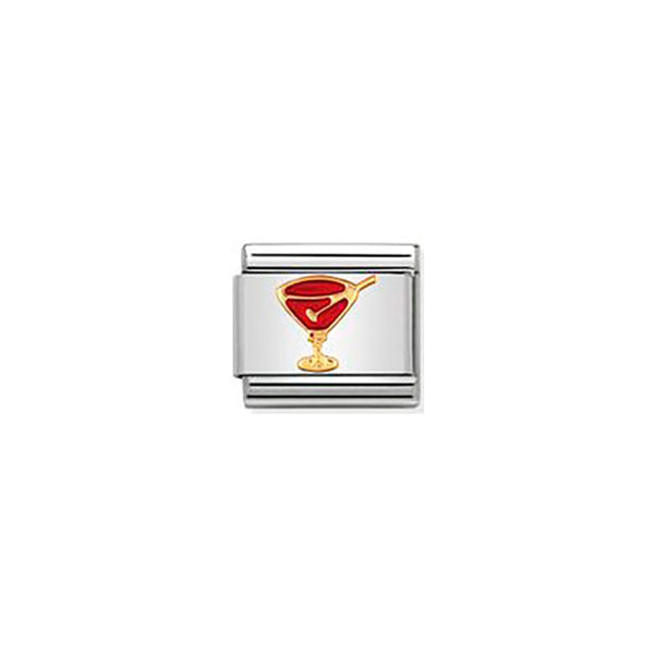 Composable Clasic Fun In Stainless Steel With Enamel and Bonded Yellow Gold - Red Cocktail Glass