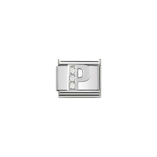 Composable Classic Alphabet Stainless Steel, Cubic Zirconia and Sterling Silver - P