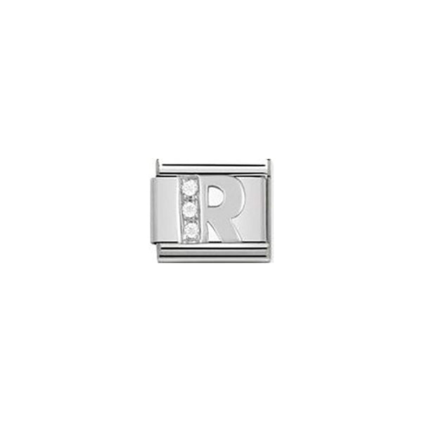 Composable Classic Alphabet Stainless Steel, Cubic Zirconia and Sterling Silver - R