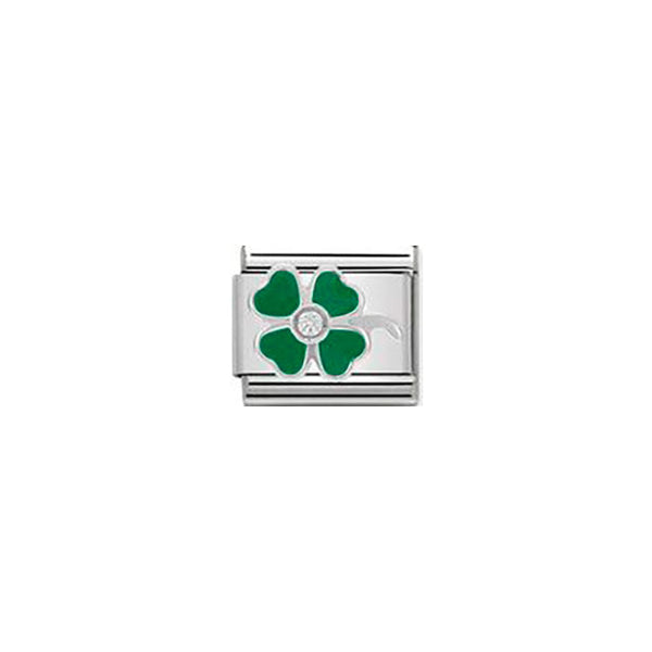 Composable Classic Simbols Stainless Steel, Enamel, 1 Cubic Zirconia and Sterling Silver - Green Clover