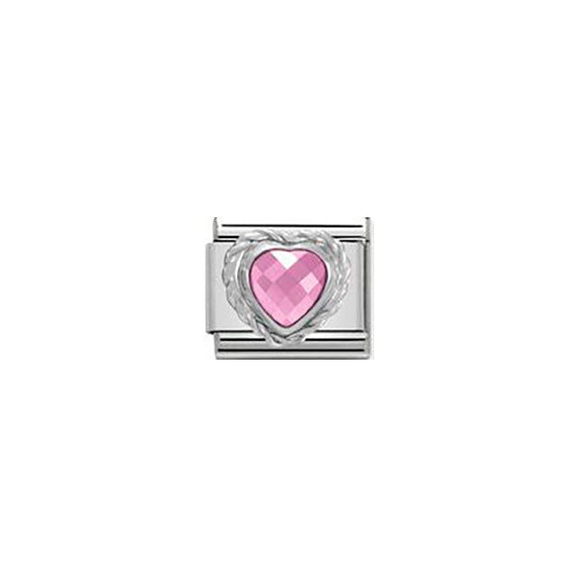 Composable Classic Heart Faceted Cz in Stainless Steel and Sterling Silver Twisted Setting - Pink