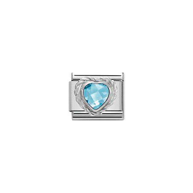 Composable Classic Heart Faceted Cz in Stainless Steel and Sterling Silver Twisted Setting - Light Blue
