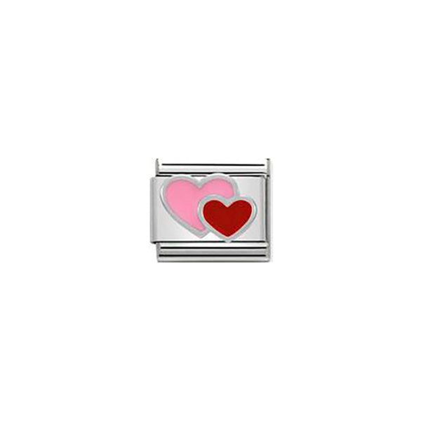 Composable Classic Symbols in Stainless Steel, Enamel and Sterling Silver - Pink and Red Double Heart