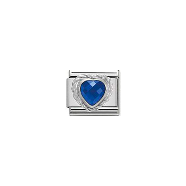 Composable Classic Heart Faceted Cz in Stainless Steel and Sterling Silver Twisted Setting - Blue