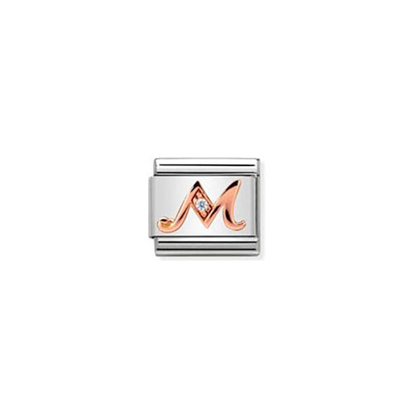 Composable Classic Letters Steel, Zircon and 9K Rose Gold - M