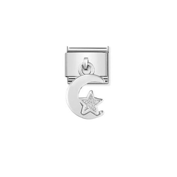 Composable Classic Charms Steel, Sterling Silver and Enamel - Moon and Star