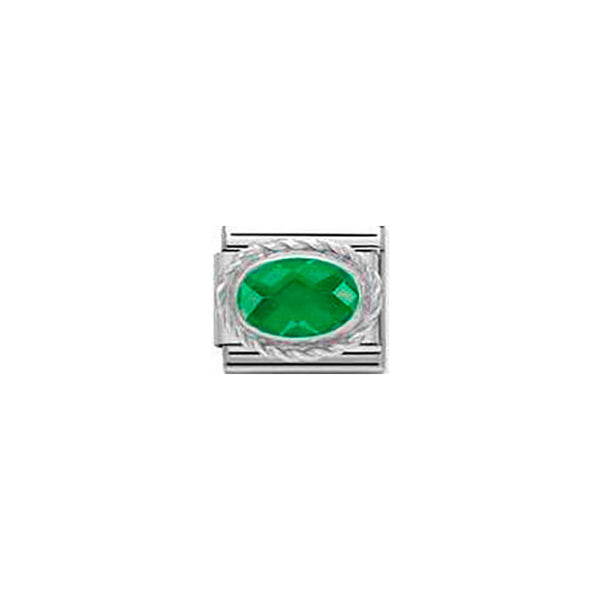 Composable Classic Faceted Cz in Stainless Steel With Sterling Silver Setting and Detail - Emerald Green