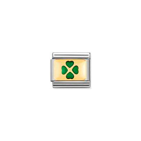 Composable Classic Plates Steel, Enamel and Bonded Yellow Gold - Green Four-Leaf-Clover