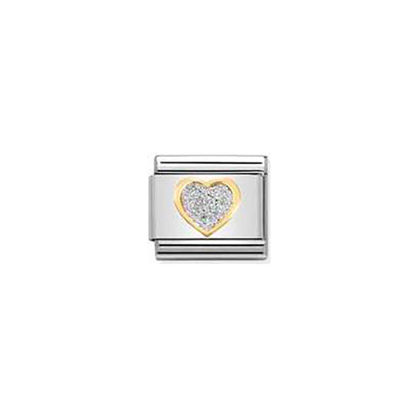 Composable Classic Glitter Symbols in Steel, Enamel and Bonded Yellow Gold - Silver Heart