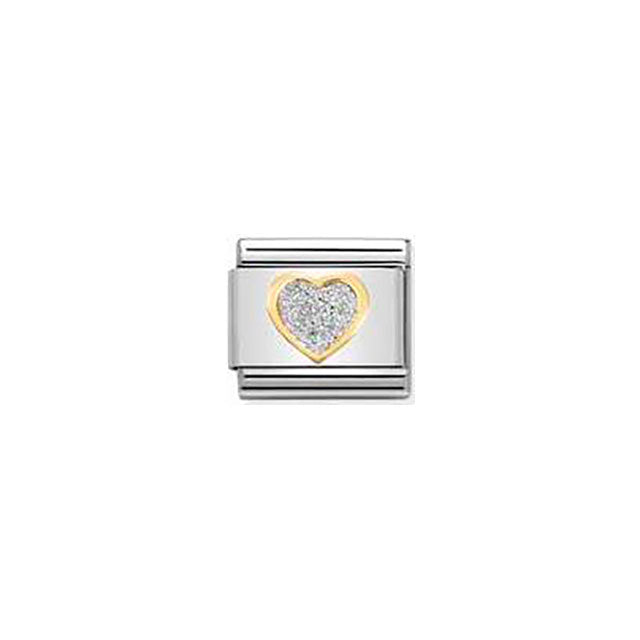 Composable Classic Glitter Symbols in Steel, Enamel and Bonded Yellow Gold - Silver Heart